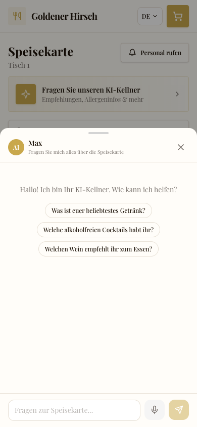KI-Kellner empfiehlt aktiv